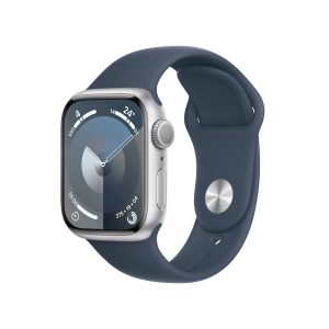 Apple Watch Series 9 GPS 41mm Aluminium Silber Sportarmband Sturmblau – S/M