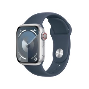 AppleWatch S9 Aluminium Cellular 41mm Silber MRHV3QF/A Sportarmband Sturmblau S/M