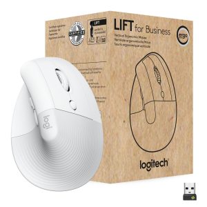 Logitech Wireless Mouse Lift for Business – Vertikale Maus, Ergonomisch geformt, Für Rechtshänder, White