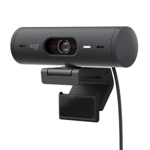 Logitech Brio 500 Webcam – Graphite (black), Full-HD resolution, 90° field, 2 microphones, cover panel, USB-C connection