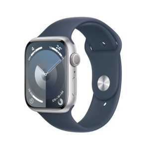 Apple Watch Series 9 GPS 45mm Aluminium Silber Sportarmband Sturmblau – M/L