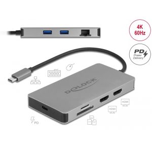 Delock USB Type-C™ Dockingstation 4K – Dual HDMI MST / USB 3.2 SD / LAN / PD 3.0