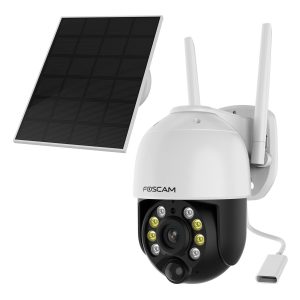 Foscam B4 WLAN Überwachungskamera Weiß inkl. Solarpanel 4MP (2560×1440), Akkubetrieb, WLAN, Schwenk- und Neigefunktion