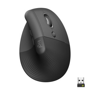 Logitech Lift Vertical Ergonomic Mouse, Gummibeschichtete Grifffläche, Bequeme Daumenauflage, 4 anpassbare leise Tasten