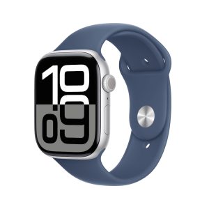 Apple Watch Series 10 GPS 46mm Aluminium Silber Sportarmband Denim – M/L