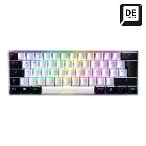 Sharkoon SKILLER SGK50 S4 Gaming Tastatur mit braunen Switches – 60 % Layout, braune Hot-Swap Switches, RGB-Beleuchtung, QWERTZ-Layout, weiß