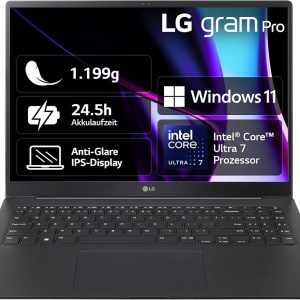 LG gram Pro 16 (2024), black, Core Ultra 7 155H, 16GB RAM, 1TB SSD, DE