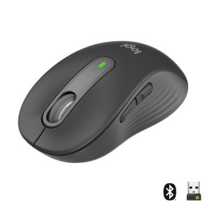 Logitech Signature M650 Medium, kabellose Maus, Bluetooth- und Logi Bolt-kompatibel, Siltent Touch, Smartwheel, USB-Empfänger, Graphite