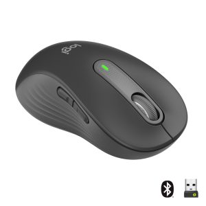 Logitech Signature M650 Large Links, kabellose Maus, Bluetooth- und Logi Bolt-kompatibel, Siltent Touch, Smartwheel, USB-Empfänger, Graphite