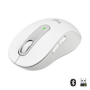 Logitech Signature M650 Large, kabellose Maus, Bluetooth- und Logi Bolt-kompatibel, Siltent Touch, Smartwheel, USB-Empfänger, Offwhite