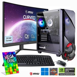 HYRICAN MegaDeal Gaming PC Striker SET2490 7374 Ryzen 7 5700X 32GB 1TB SSD RTX 4060 + MSI G32C4 E2 Monitor Curved 80cm (