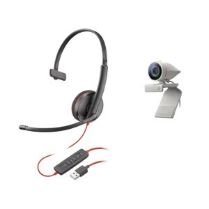 Poly Studio P5 Full HD Webcam Bundle, 4x Zoom, Privacy Shutter, incl. Poly Blackwire C3210 Headset