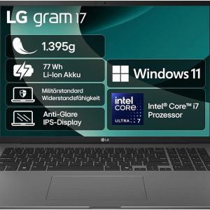 LG gram 17 (2025), black, Core Ultra 7 258V, 32GB RAM, 2TB SSD, DE