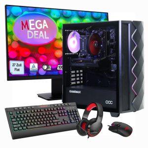 GAMEMAX Gaming-PC Diamond BK SET2515 7394 – Core i5-1440F | 32 GB RAM | 1 TB SSD | RTX 4070 + MSI PRO MP273A – 27″