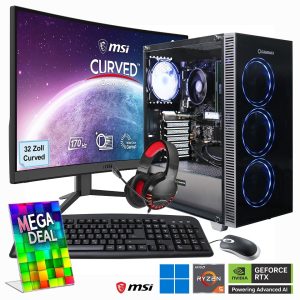 HYRICAN Gaming PC Draco XD SET2484 7373 – AMD Ryzen 5 5500 | 32 GB RAM | 1 TB SSD | NVIDIA RTX 4060 – MSI G32C4 E2 – 32″