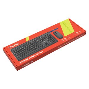 Canyon Tastatur und Maus SET-W20, Kabellos 2,4 GHz, DE-Layout Spritzwassergeschützt, Mausauflösung – 1200 DPI