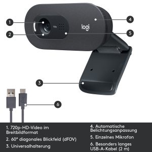 Logitech HD Webcam C505, 720p, 30FPS, Automatische Belichtungsanpassung