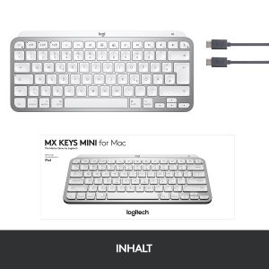 Logitech MX Keys Mini for Mac Minimalist Wireless Illuminated Keyboard, Wireless Bluetooth Keyboard, pale grey