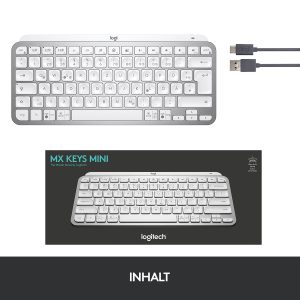 Logitech MX Keys Mini Minimalist Wireless Illuminated Keyboard, Wireless Bluetooth Keyboard, pale grey