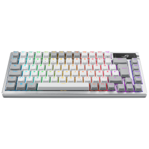 ASUS ROG Azoth White RGB Gaming Tastatur mit 75% Layout – kabellose RGB Gaming Tastatur im Layout 75% mit Bluetooth und einem OLED Display zum ablesen