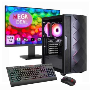 Hyrican GAMEMAX Gaming PC Diamond BK Complete Set – AMD Ryzen 5 5500, 16 GB RAM, 1 TB SSD, RTX 5050, W11H + MSI PRO MP24
