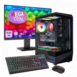 Hyrican GAMEMAX Gaming PC Diamond WT – Set with MSI PRO MP2412 (24″), AMD Ryzen 7 5700X, 16 GB RAM, 1 TB SSD, RTX 5060, W