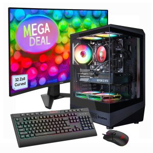 Hyrican GAMEMAX Gaming PC Diamond WT – Set with MSI MAG 32C6X (32″ Curved), AMD Ryzen 7 5700X, 16 GB RAM, 1 TB SSD, RTX 5