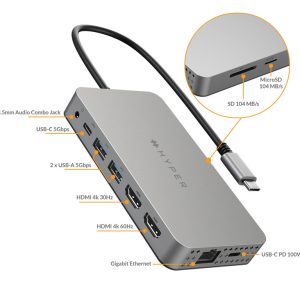 HyperDrive Dual 4K HDMI 10-in-1 USB-C Travel Dock for MacBook