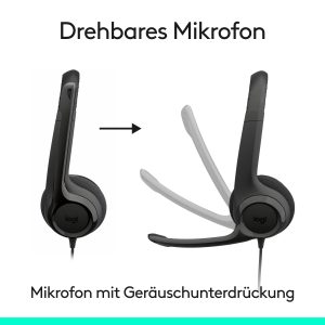 Logitech H390 stereo headset, wired, USB-C port Clear audio quality for music, telephony and meetings, rotating, noise suppression