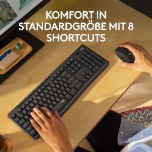 Logitech MK295 Desktopset, kabellos, Spritzwassergeschützt, SilentTouch-Technologie, 8 Sondertasten