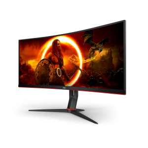 AOC Gaming CU34G2XP – 34 Zoll WQHD Curved Monitor, 180 Hz FreeSync Prem., HDR400 (3440×1440, 1ms GtG, HDMI, DisplayPort, USB Hub) schwarz-rot