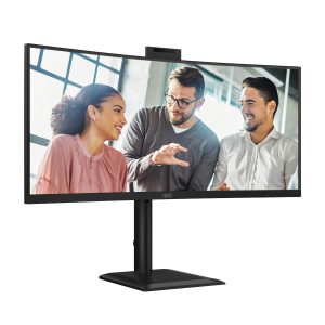 AOC CU34E4CW Curved Office Monitor 34 inch WQHD, height-adjustable, speaker, webcam, black