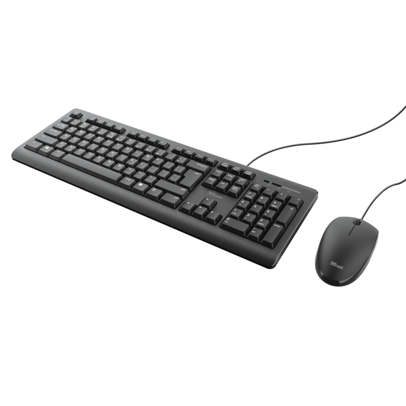 TRUST Primo Tastatur & Maus Set, kabelgebunden, Deutsches QWERTZ-Layout, Flüssigkeitsgeschützt