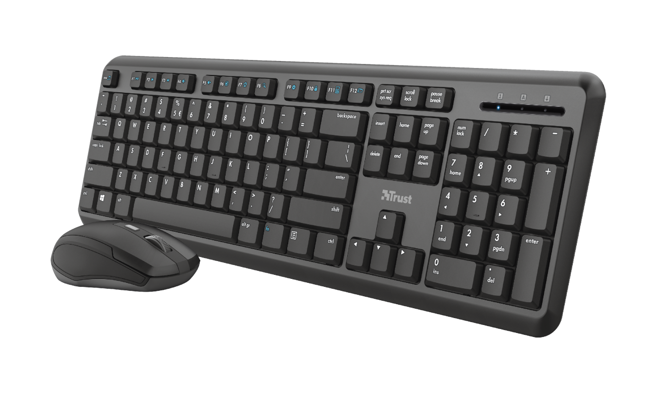 TRUST TKM-350 Tastatur und Maus Set, kabellos, Deutsches QWERTZ-Layout, Flüssigkeitsgeschützt
