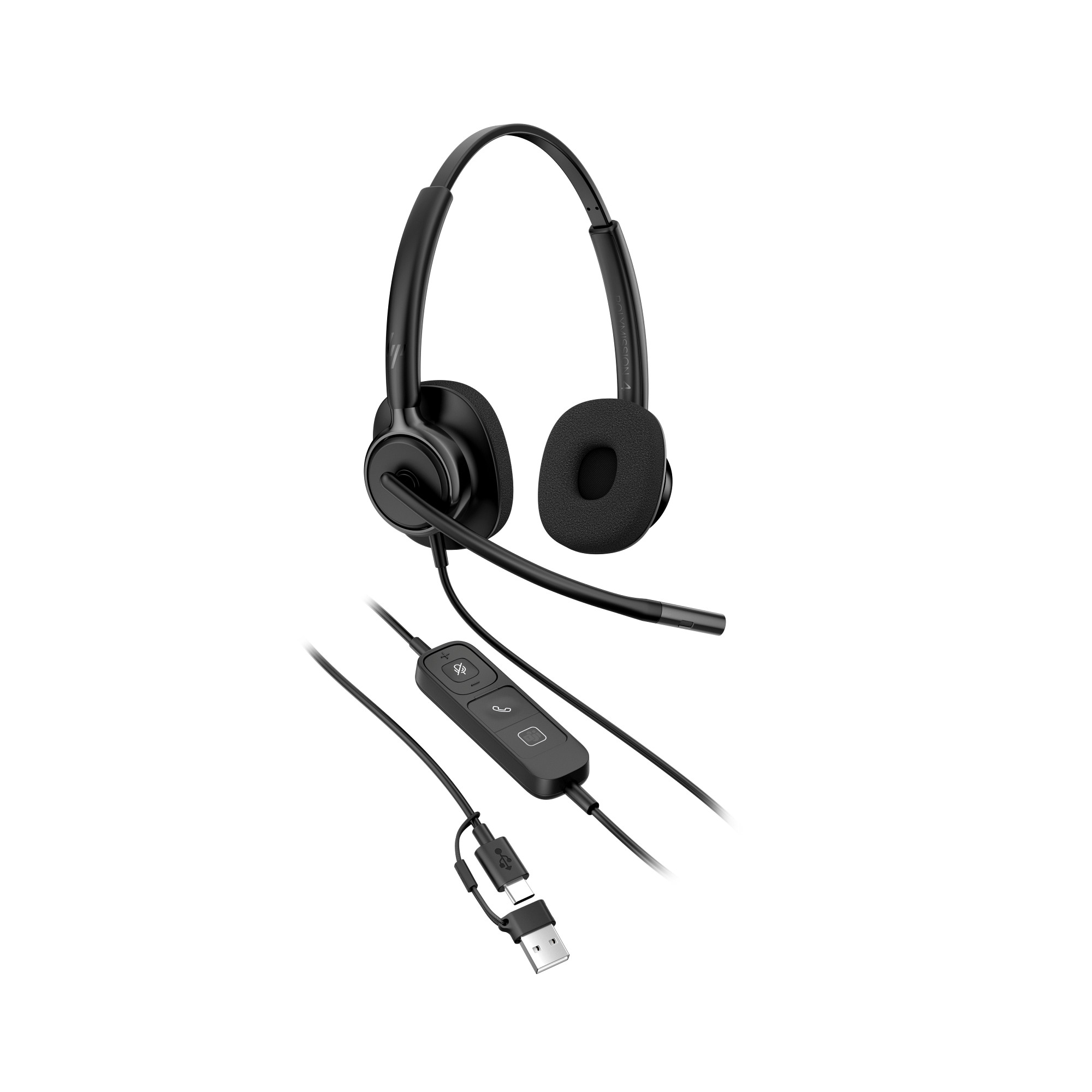 HP Poly Mission 425 Stereo-USB-Headset, kabelgebunden, Classic KI-optimierte Unterdrückung von Übertragungsgeräuschen, Superbreitband-Audio, Microsoft