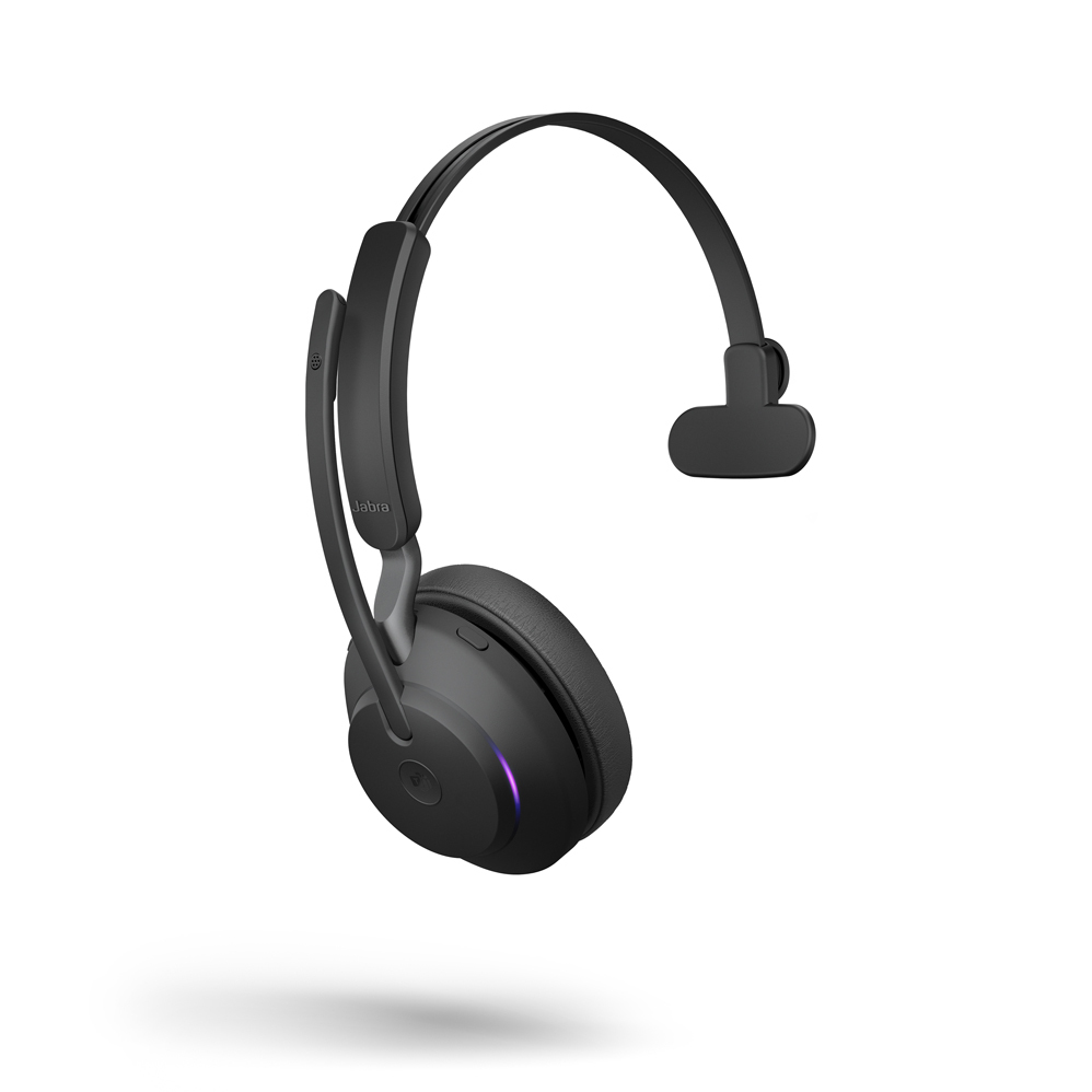Jabra Evolve2 65 Headset, Mono, kabellos, schwarz Bluetooth, inkl. Link 380 USB-A, inkl. Ladestation, optimiert für unified communication