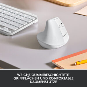 Logitech Lift Vertical Ergonomic Mouse, Rubber Coated Grip Surface, Comfortable Thumb Support, 4 Adaptable Soft Buttons
