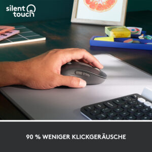 Logitech Signature M650 Large Links, kabellose Maus, Bluetooth- und Logi Bolt-kompatibel, Siltent Touch, Smartwheel, USB-Empfänger, Graphite