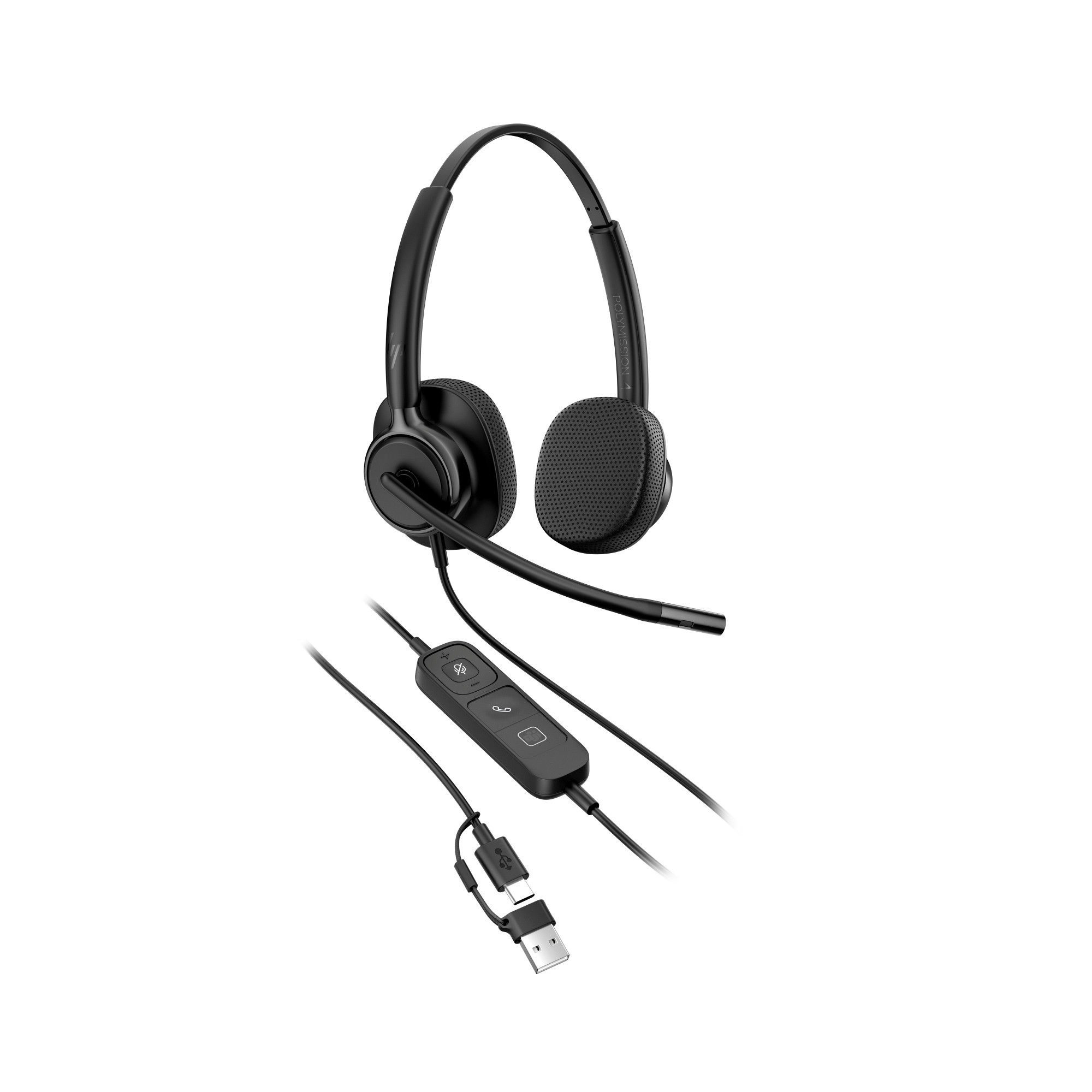 HP Poly Mission 425 stereo USB headset, wired AI-optimized suppression of transmission noise, super broadband audio, Microsoft Teams-ze