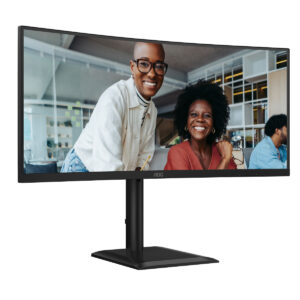 AOC CU34E4CW Curved Office Monitor 34 inch WQHD, height-adjustable, speaker, webcam, black