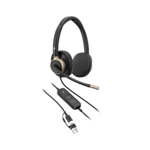 HP Poly Mission 825 stereo headset with USB-A/C, wired Microsoft Teams certified, Active Noise Cancelling (ANC), AI noise suppression m