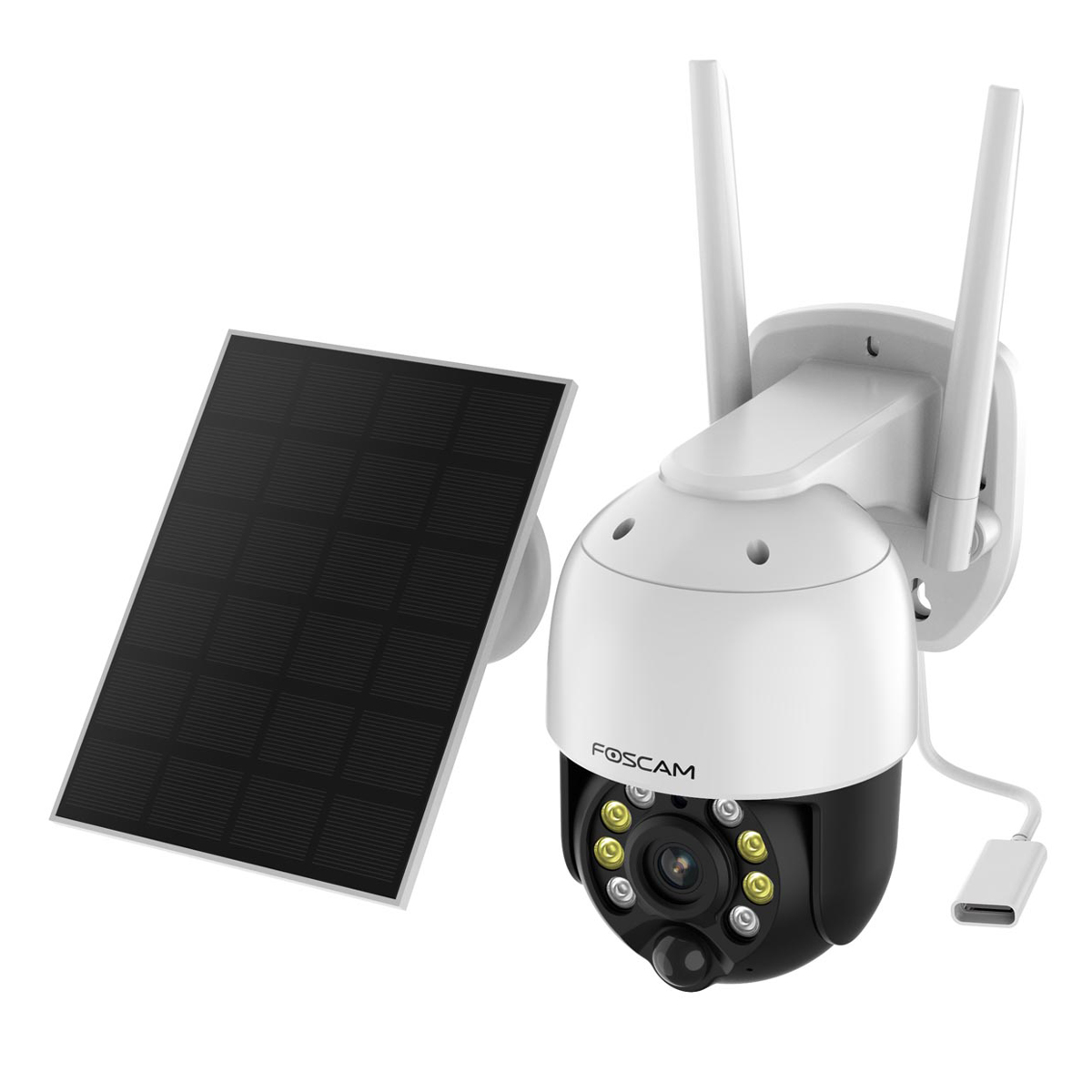 Foscam B4 WLAN Überwachungskamera Weiß inkl. Solarpanel 4MP (2560x1440), Akkubetrieb, WLAN, Schwenk- und Neigefunktion