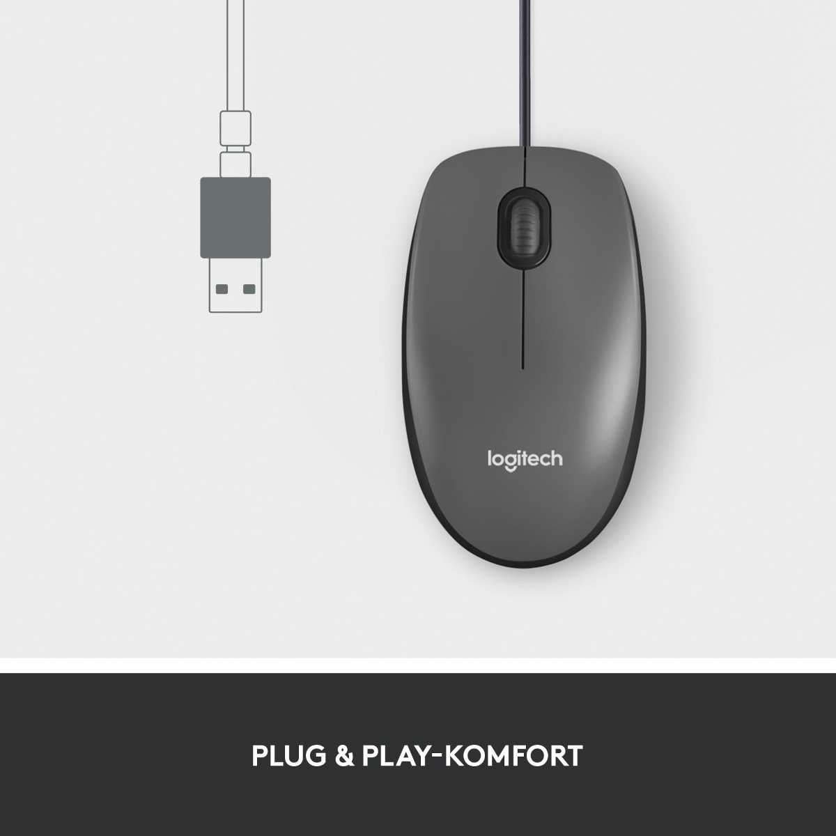 Logitech M100 mouse, wired, USB port, Comprehensive compatibility