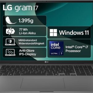 LG gram 17 – 17″, Intel Core Ultra 7 258V, 32 GB RAM, 2 TB SSD, Windows 11 Home