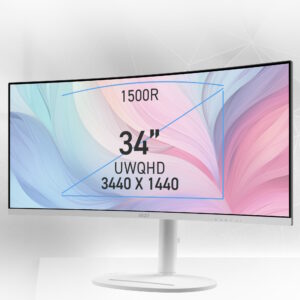 MSI MD342CQPWDE Office Monitor – Curved Panel, 120Hz, KVM Switch Power Delivery 98Watt, Height Adjustable