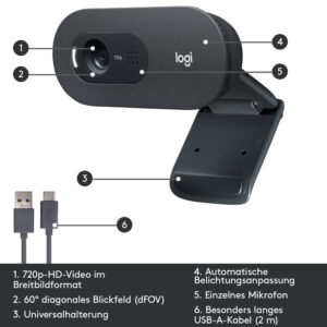 Logitech HD Webcam C505, 720p, 30FPS, Automatic exposure adjustment