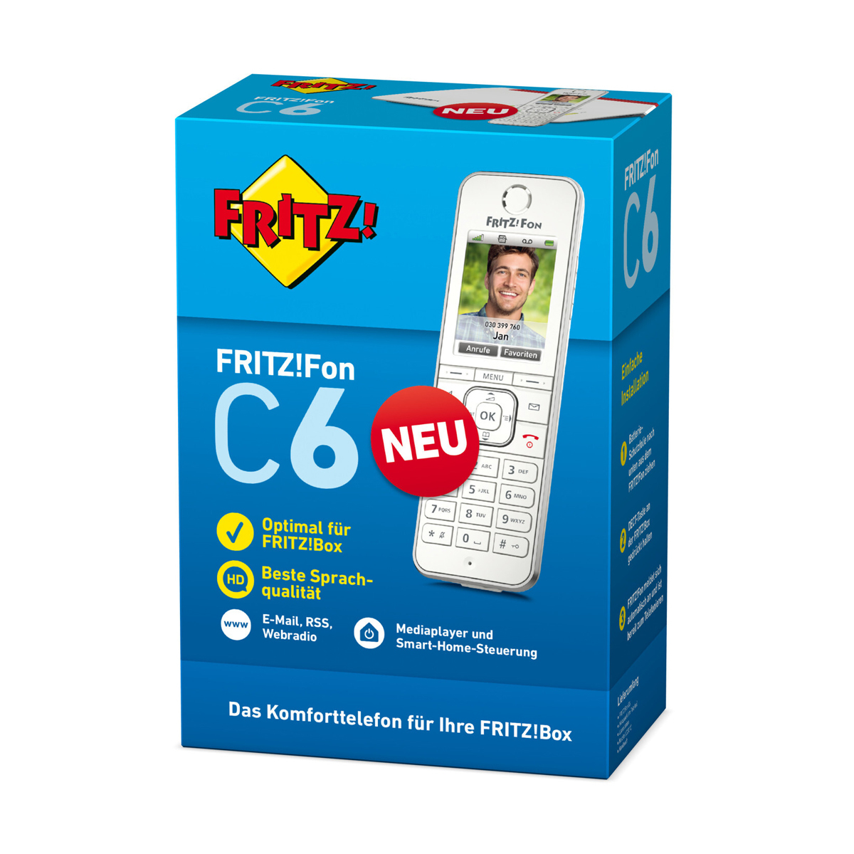 FRITZ!Fon C6 DECT-Telefon, Weiß Schnurloses Telefon mit Farbdisplay