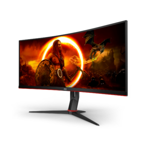 AOC Gaming CU34G2XP – 34 inch WQHD Curved Monitor, 180 Hz FreeSync Prem., HDR400 (3440×1440, 1ms GtG, HDMI, DisplayPort, USB Hub) black-red