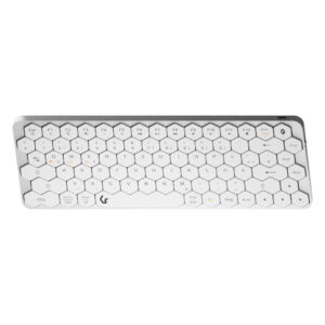 KeySonic KSK-5020BT-S Bluetooth keyboard (DE layout) [mini keyboard with honeycomb keys, multimedia keys, aluminum, silver/white]