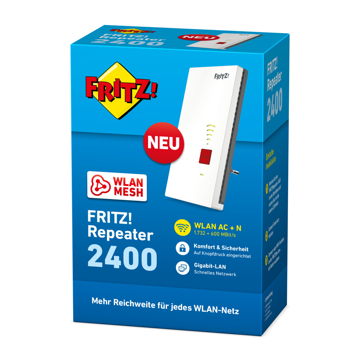FRITZ!Repeater 2400 WLAN Erweiterung, Dual-WLAN AC+N, bis zu 2333 Mbit/s